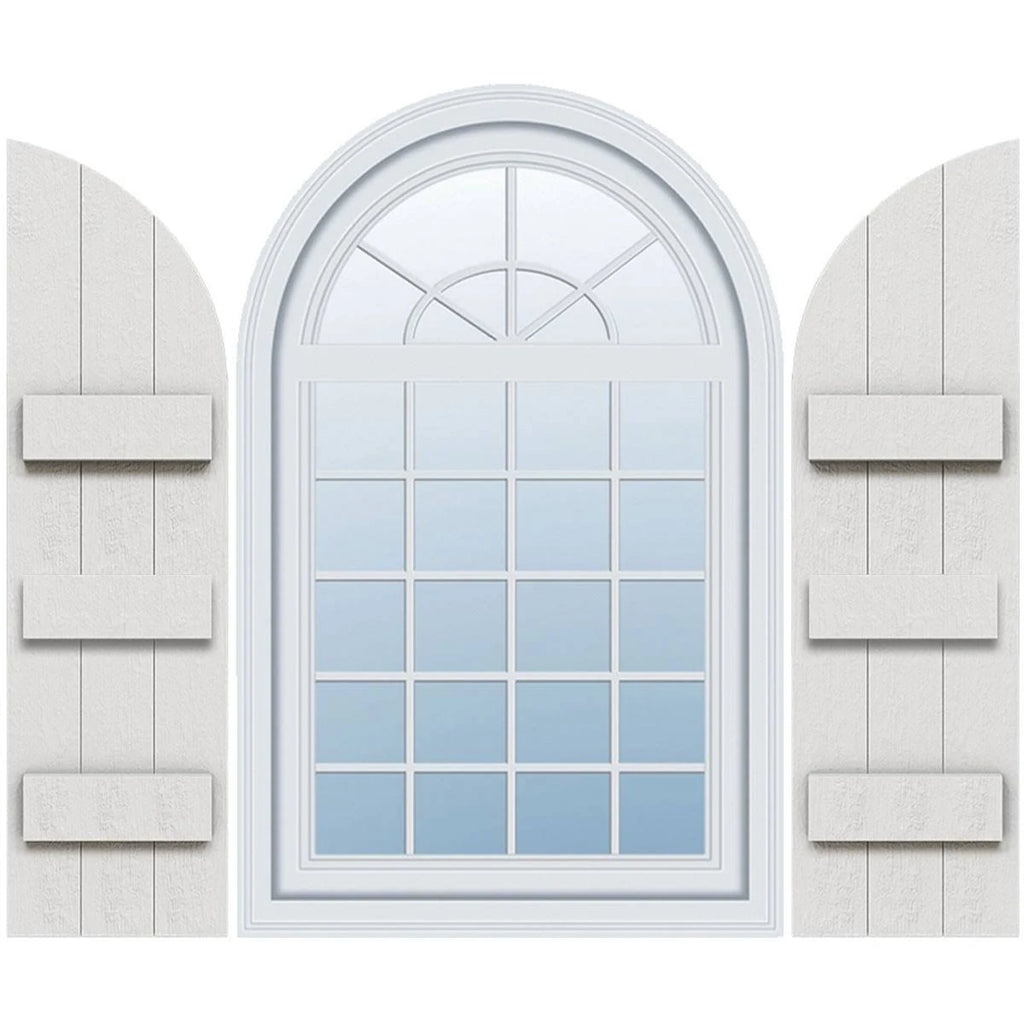 Rustic Faux Wood Shutters with Quarter Round Arch Top M7901