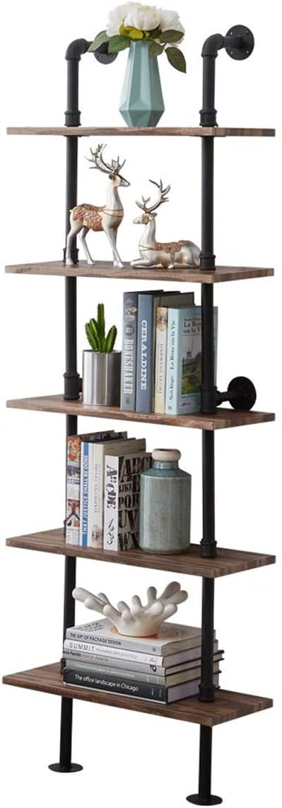 Rustic Industrial 5-Shelf Ladder Bookcase Z9834