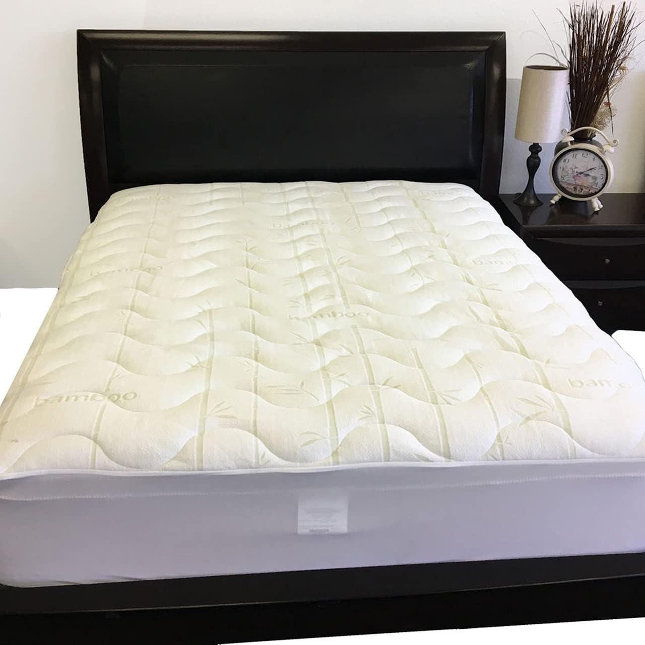 Hypoallergenic Cool Bamboo Jacquard Fitted Mattress Topper California King Size T164