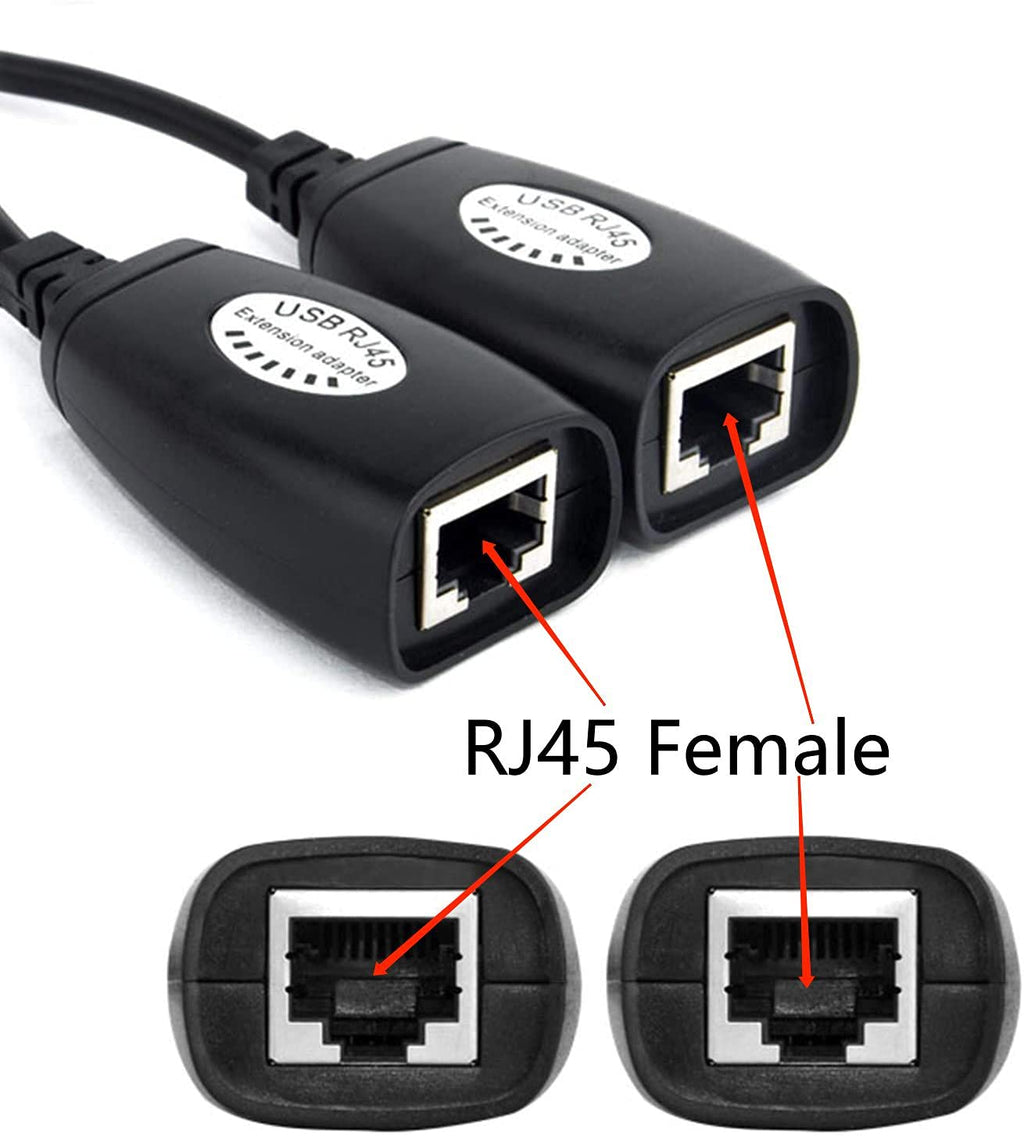 USB to RJ45 Extension Adapter over Cat5/Cat5e/Cat6 Cable up to 150ft Black Pack of 2 F918611