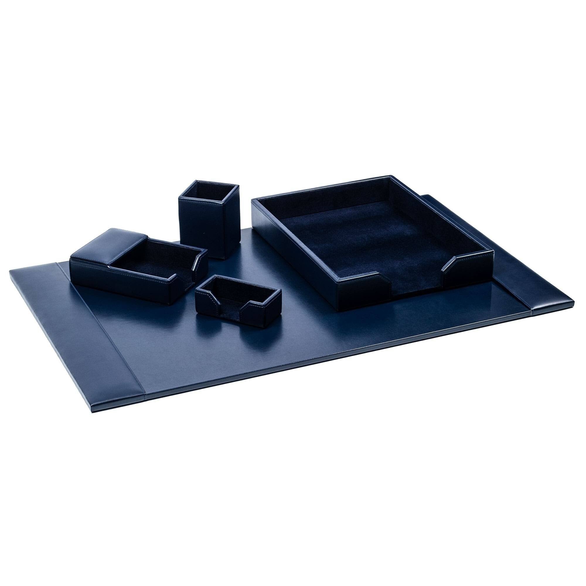 Navy Blue Bonded Leather 5-Piece Desk Set S314