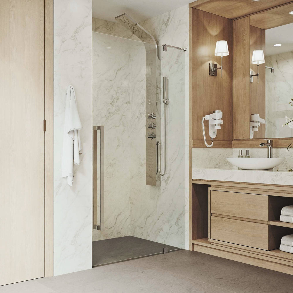 Adjustable Frameless Pivot Shower Door in Stainless Steel H62294