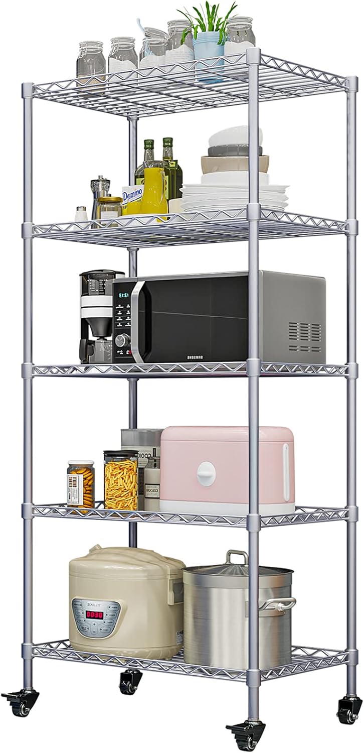 5-Shelf Heavy Duty Metal Wire Shelving Unit Black F5157