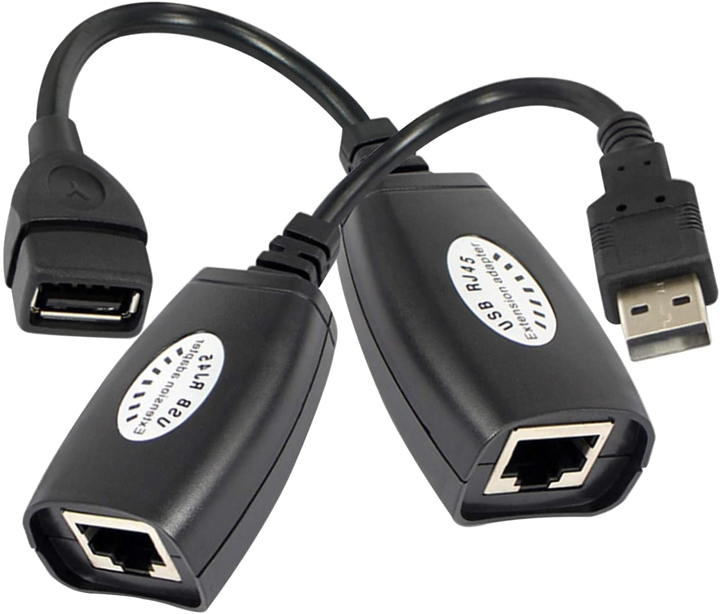 USB to RJ45 Extension Adapter over Cat5/Cat5e/Cat6 Cable up to 150ft Black Pack of 2 F918611