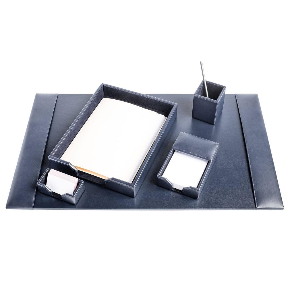 Navy Blue Bonded Leather 5-Piece Desk Set S314