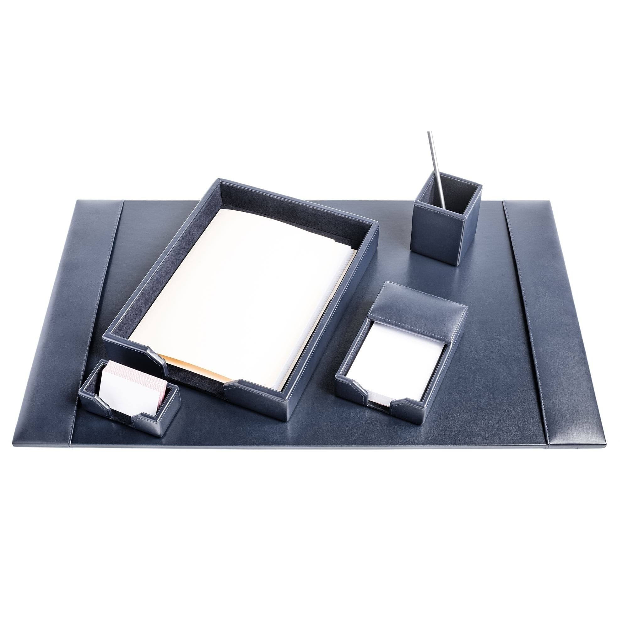 Navy Blue Bonded Leather 5-Piece Desk Set S314