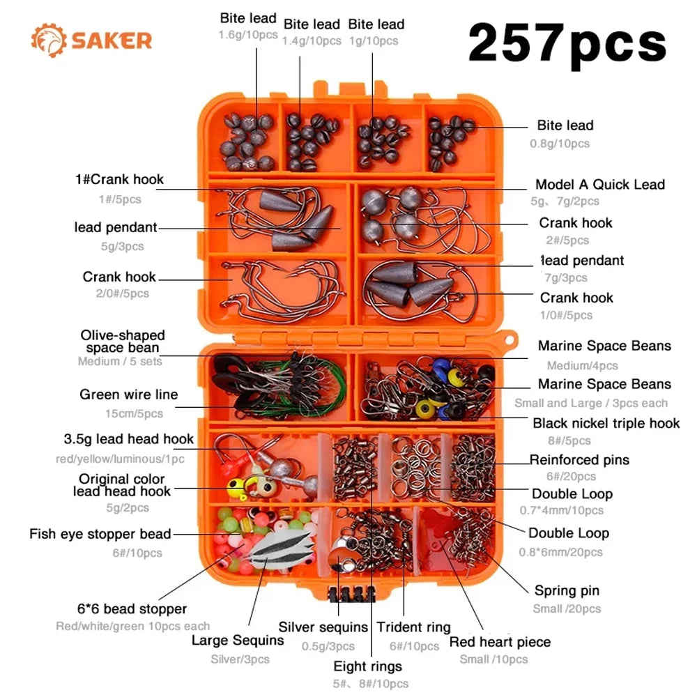 257pcs Fishing Tackle Box with Lures and Hooks D341051