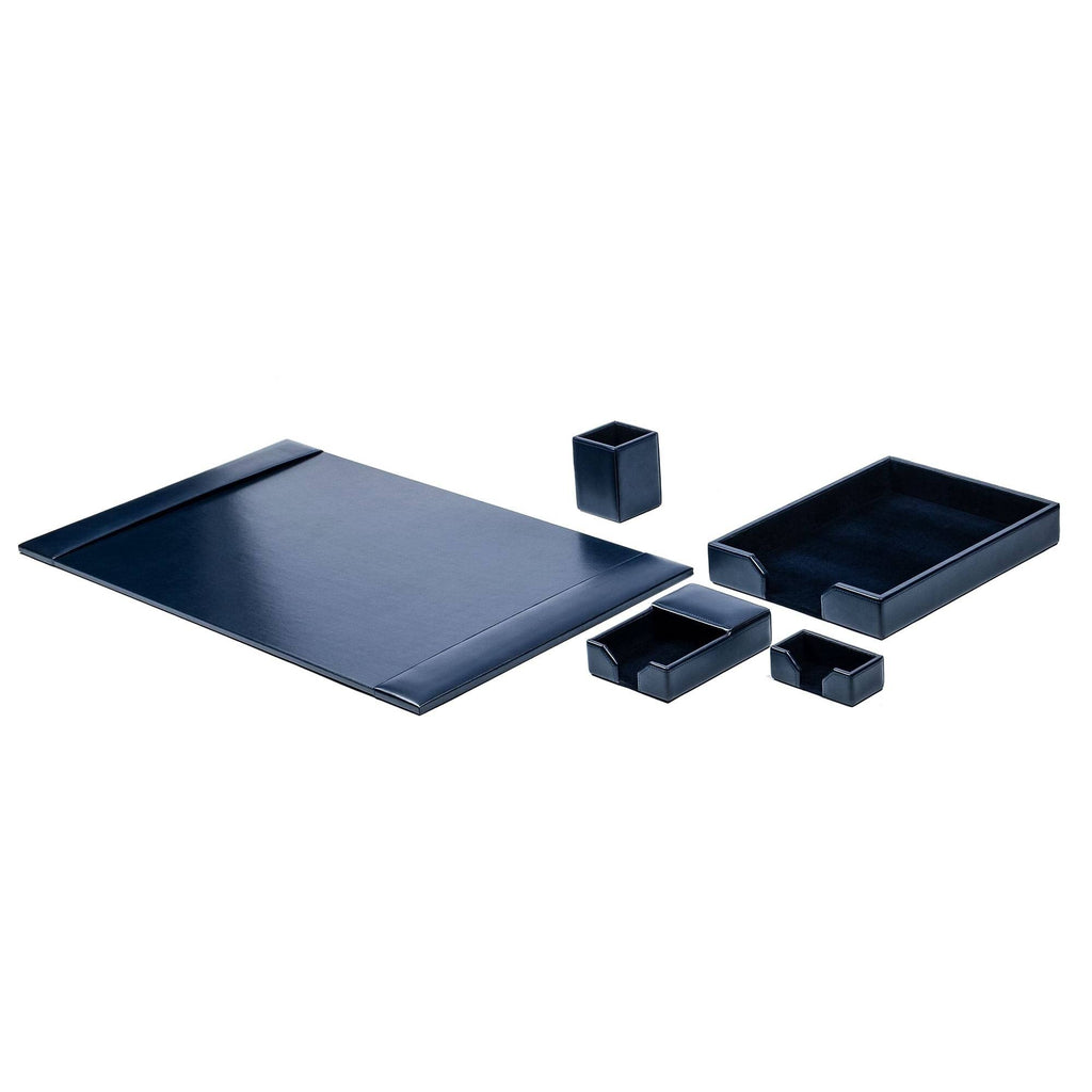 Navy Blue Bonded Leather 5-Piece Desk Set S314