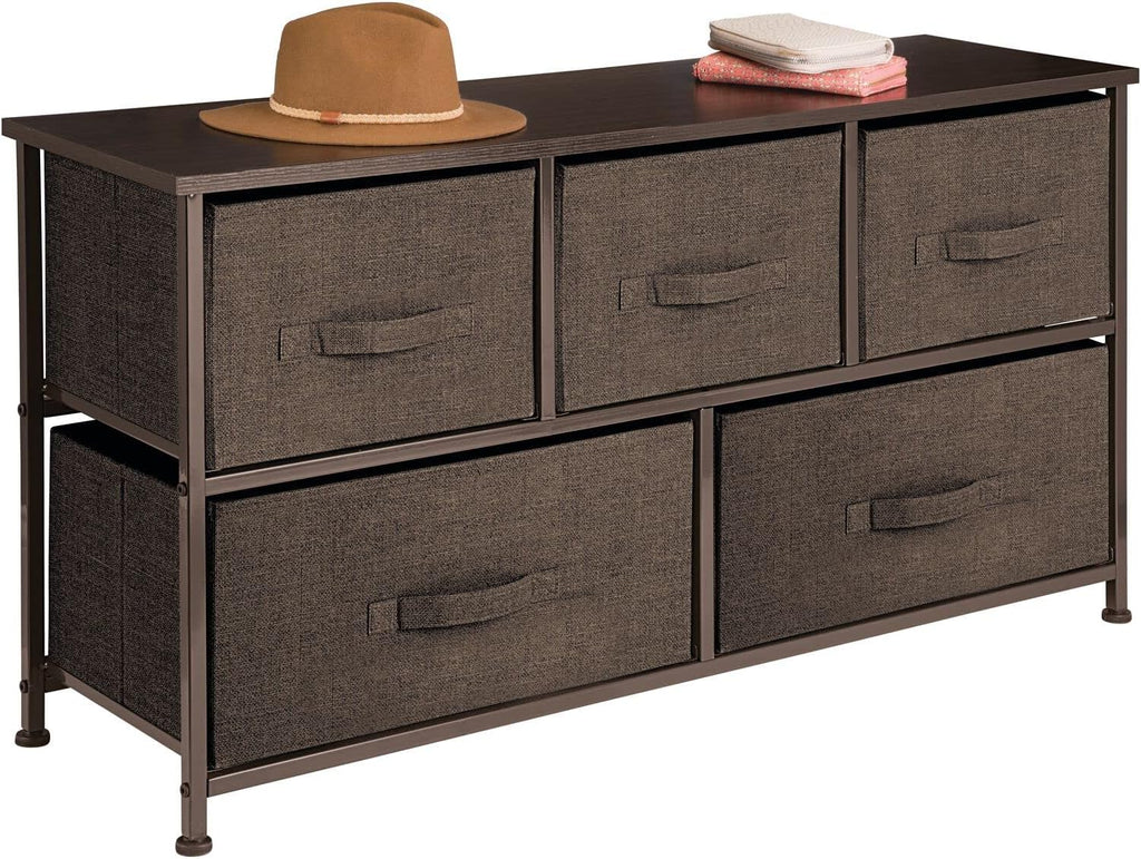 Steel Frame Wood Top Horizontal Cloth Storage Dresser with 5 Removable Fabric Drawers Z576