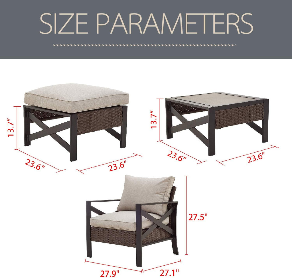 5 Piece Outdoor Wicker Conversation Sofa Set with Cushion and Coffee Table O953