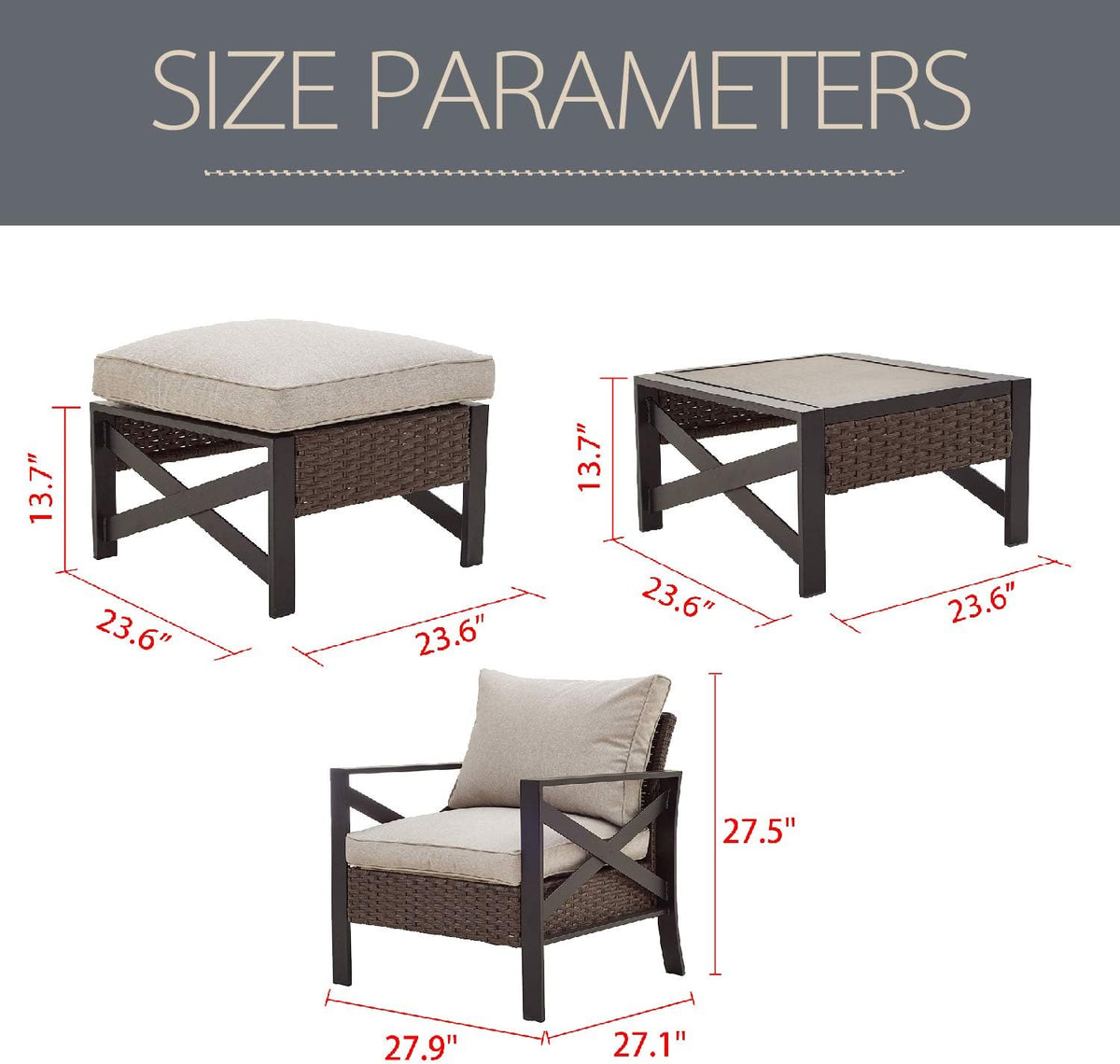 5 Piece Outdoor Wicker Conversation Sofa Set with Cushion and Coffee Table O953