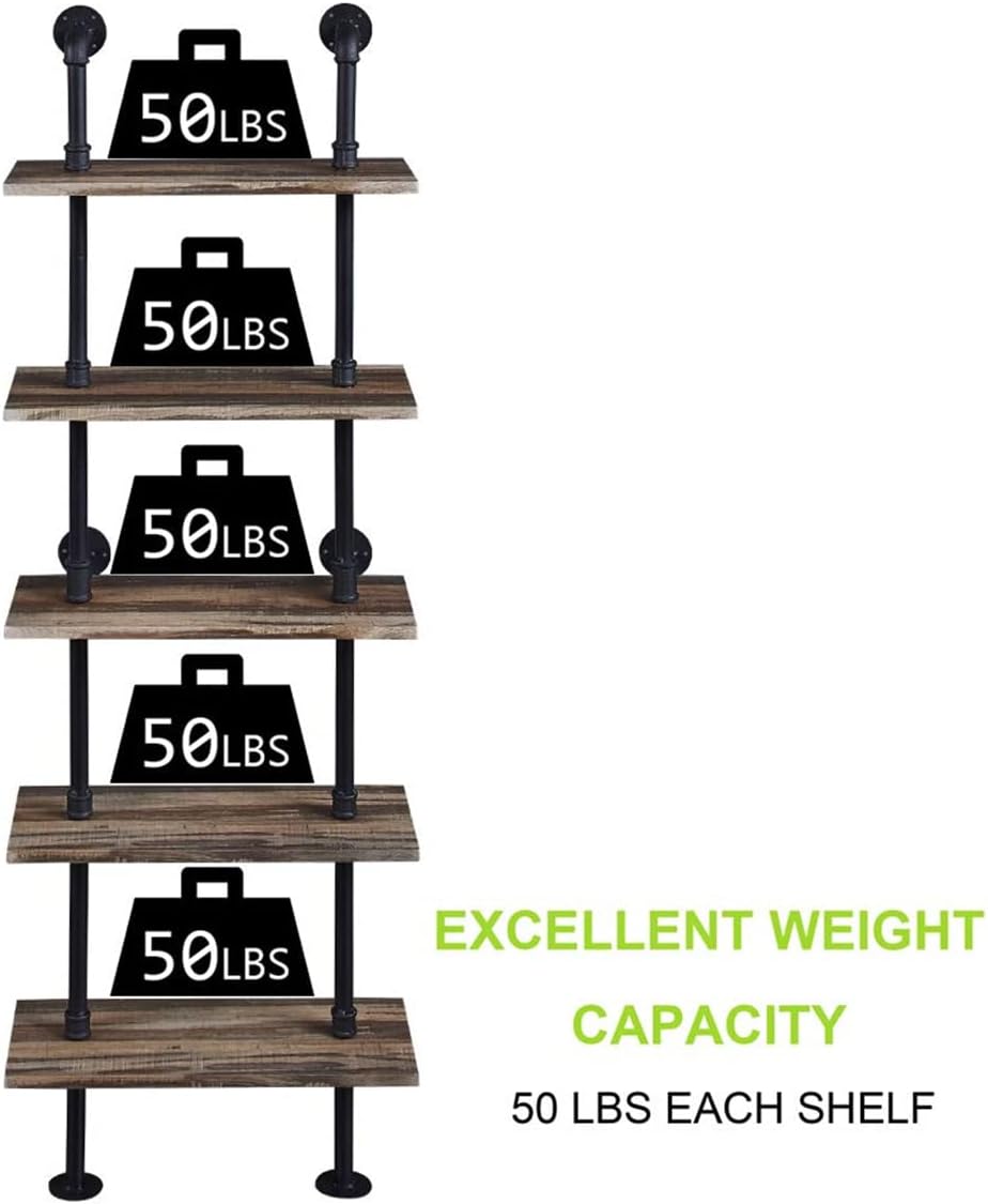Rustic Industrial 5-Shelf Ladder Bookcase Z9834