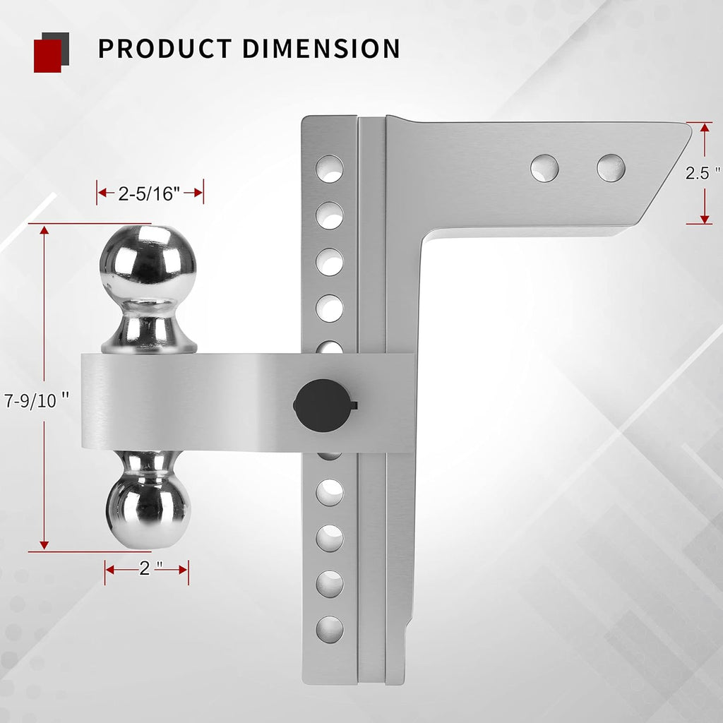 Adjustable Trailer Hitch Ball Mount, 2.5-Inch Receiver, 10-Inch Drop, Forged Aluminum Shank, 2-Inch and 2-5/16-Inch Combo Stainless Steel Tow Balls C151