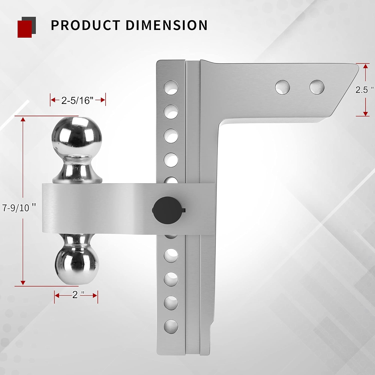 Adjustable Trailer Hitch Ball Mount, 2.5-Inch Receiver, 10-Inch Drop, Forged Aluminum Shank, 2-Inch and 2-5/16-Inch Combo Stainless Steel Tow Balls C151