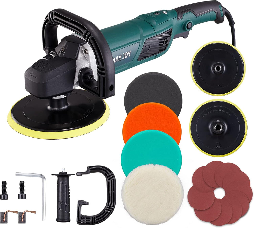 Rotary Car Polisher with 6” and 7“ Backing Plate, 4 Foam Pads E275049