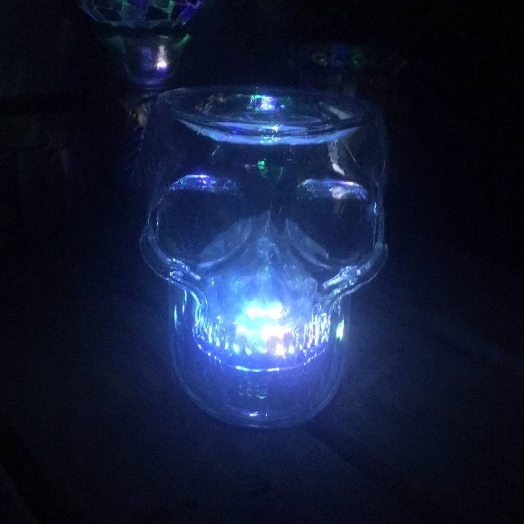 Light Up Skull 3 Wick Glass Candle Holder Y17151