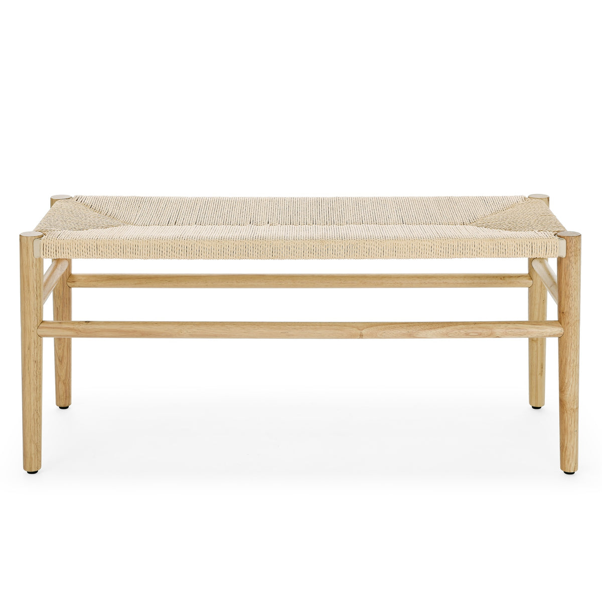 Indoor Entryway Bench with Paper Cord Ottoman, Rubber Wood Legs U4141