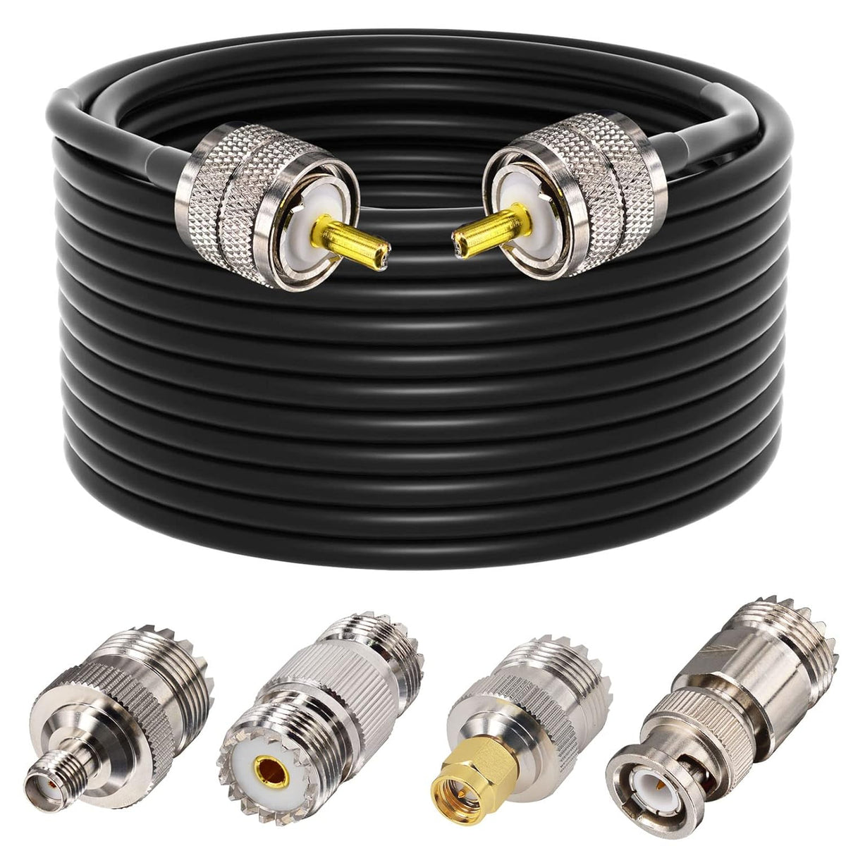CB Coax Cable RG58 Coaxial Cable 49.2ft UHF PL259 Male to Male Cable with UHF SO239 Female to SMA/UHF/BNC Adapter 4-Pack U283