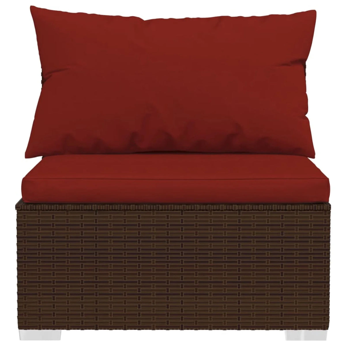 6 Piece Poly Rattan Brown Outdoor Sectional Sofa Set with Red Cushions P8168