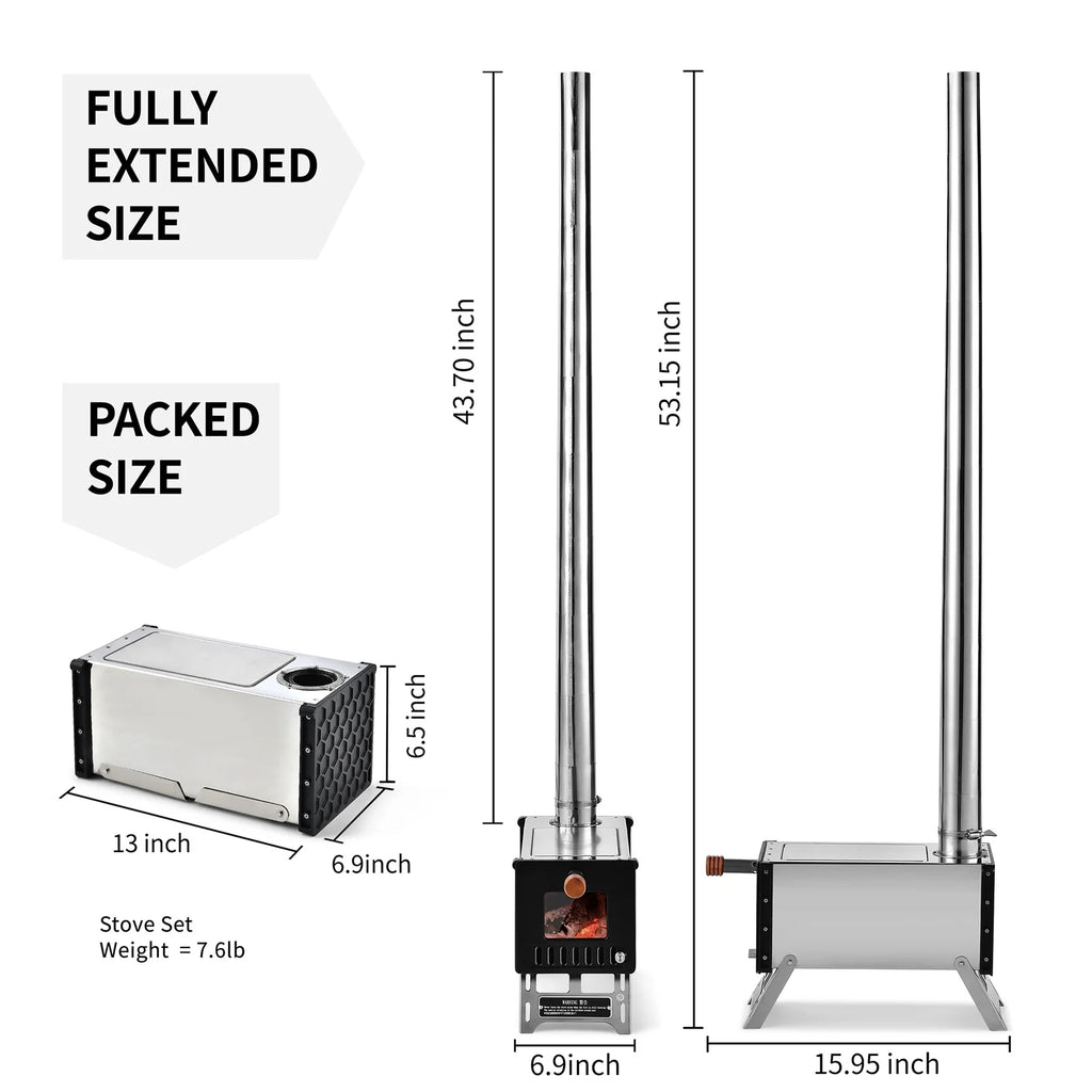 Stainless Steel Tent Wood with Chimney Pipes Portable Camping Wood Burning S218624