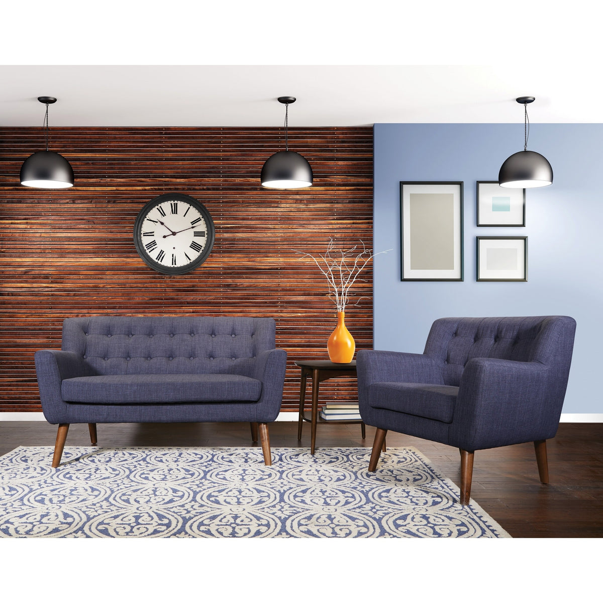 Navy Tufted Back Fabric Loveseat C768