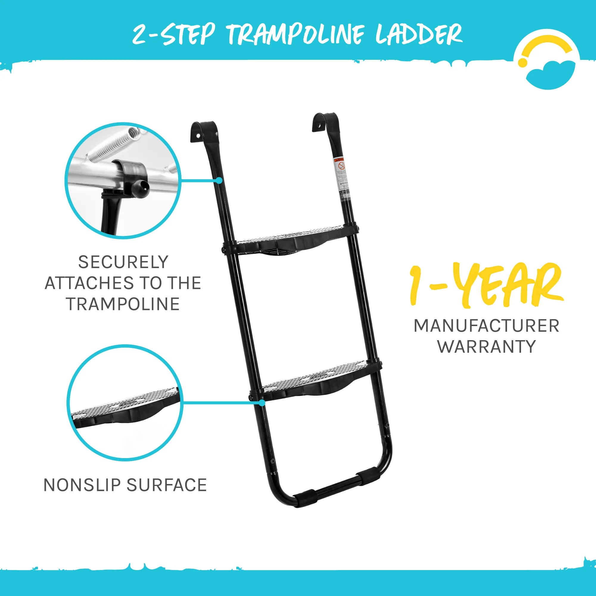 Heavy Duty 2 Step Trampoline Ladder, 38 x 16 x 2.5 inches T727
