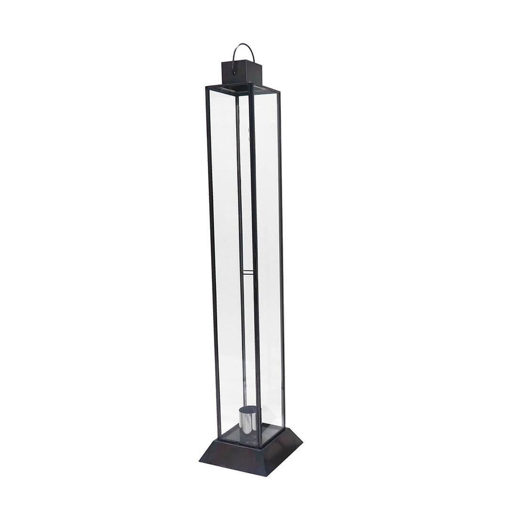 Black Glass Taper Candle Lantern Set M123477