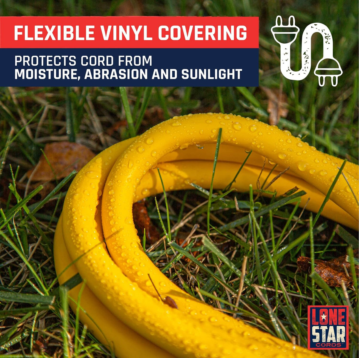 Yellow 50 Foot 12/3 SJTW Lighted Extension Cord 3 Prong Grounded Plug 12 Gauge Cable Pack of 2 D53521