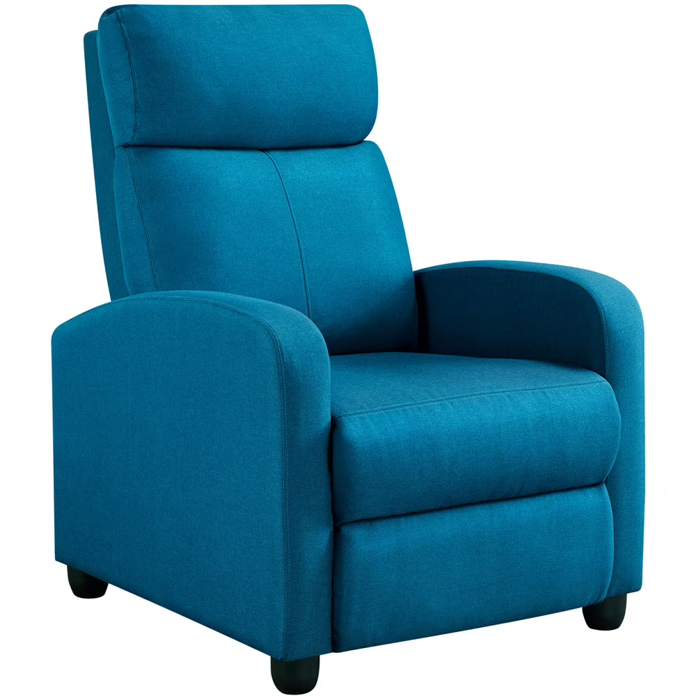 Blue Upholstered Fabric Recliner Chair with Footrest K906