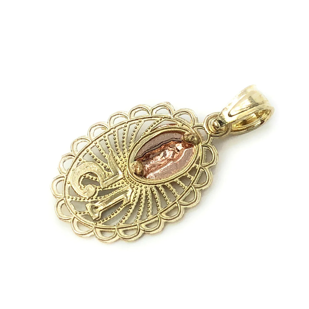 14K Tri Color Gold Virgin Mary Round Charm Pendant K75745