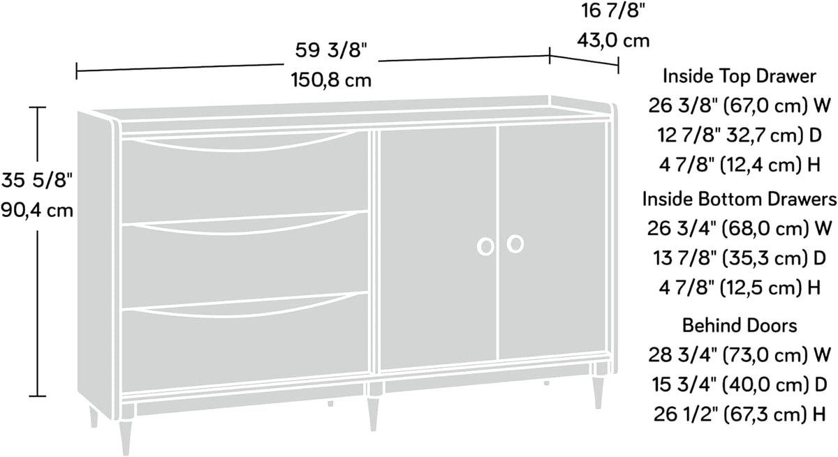 TV & Media Credenza with Drawers, Split Oak Finish U223