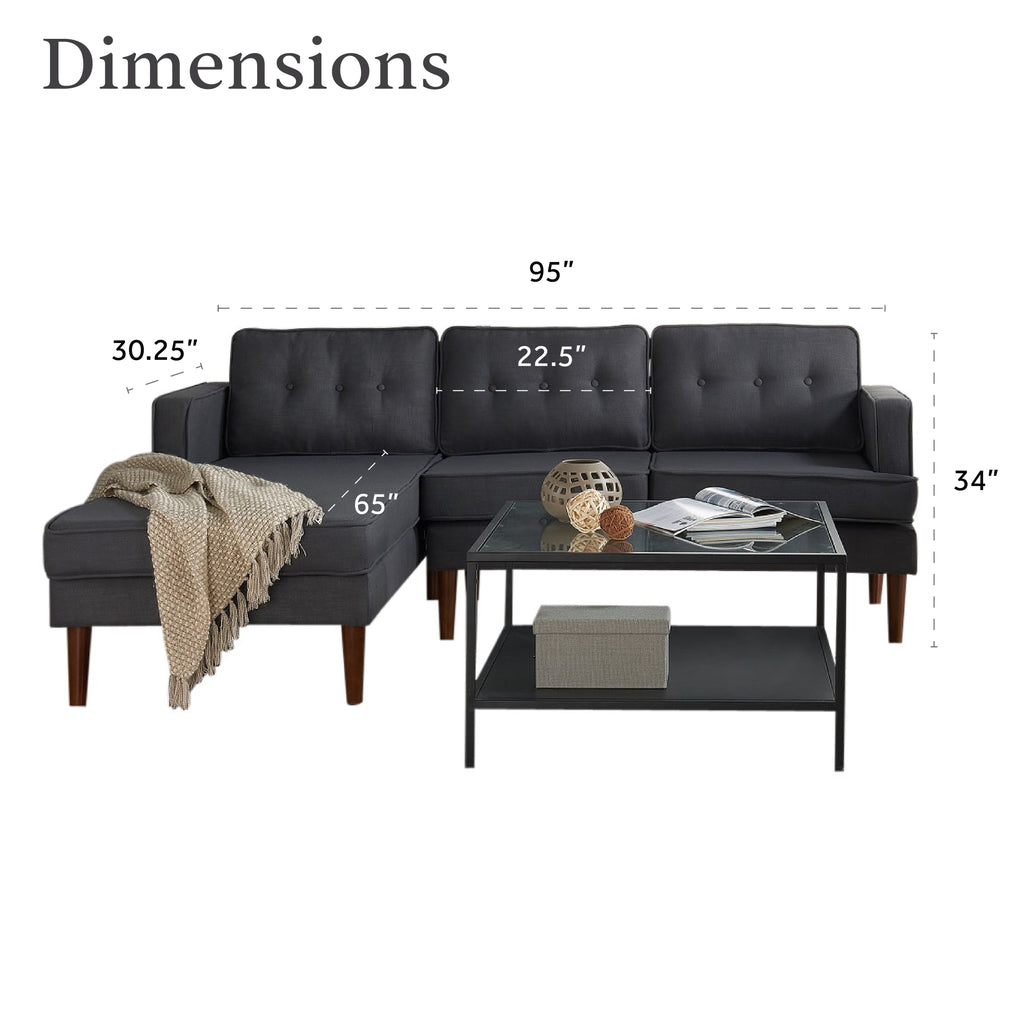 Grey Fabric L-Shaped Sectional with Left Chaise W9541