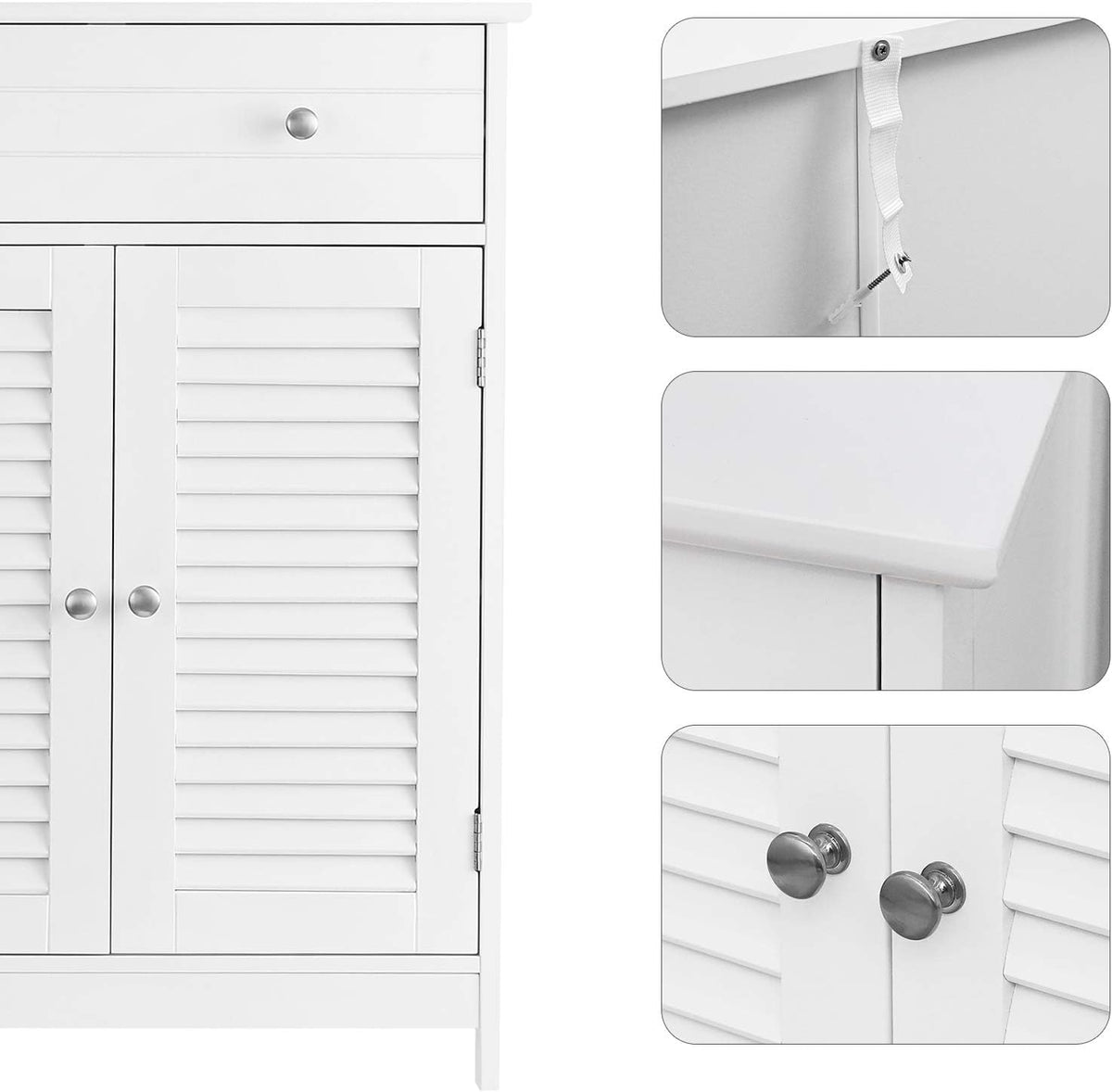 Matte White Free-Standing Bathroom Cabinet with 2 Louvered Doors and Drawer A69596