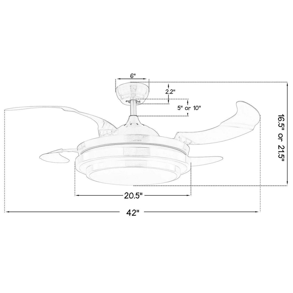 Retractable Metal LED Ceiling Fan with Remote - 42 Inches White R166624