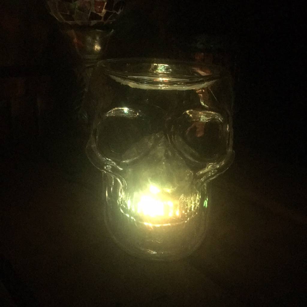 Light Up Skull 3 Wick Glass Candle Holder Y17151
