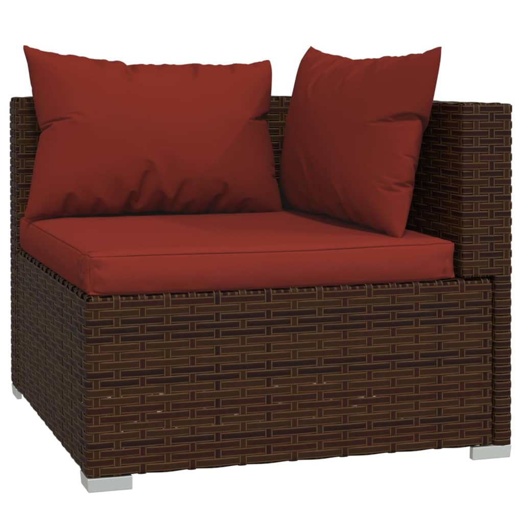 6 Piece Poly Rattan Brown Outdoor Sectional Sofa Set with Red Cushions P8168