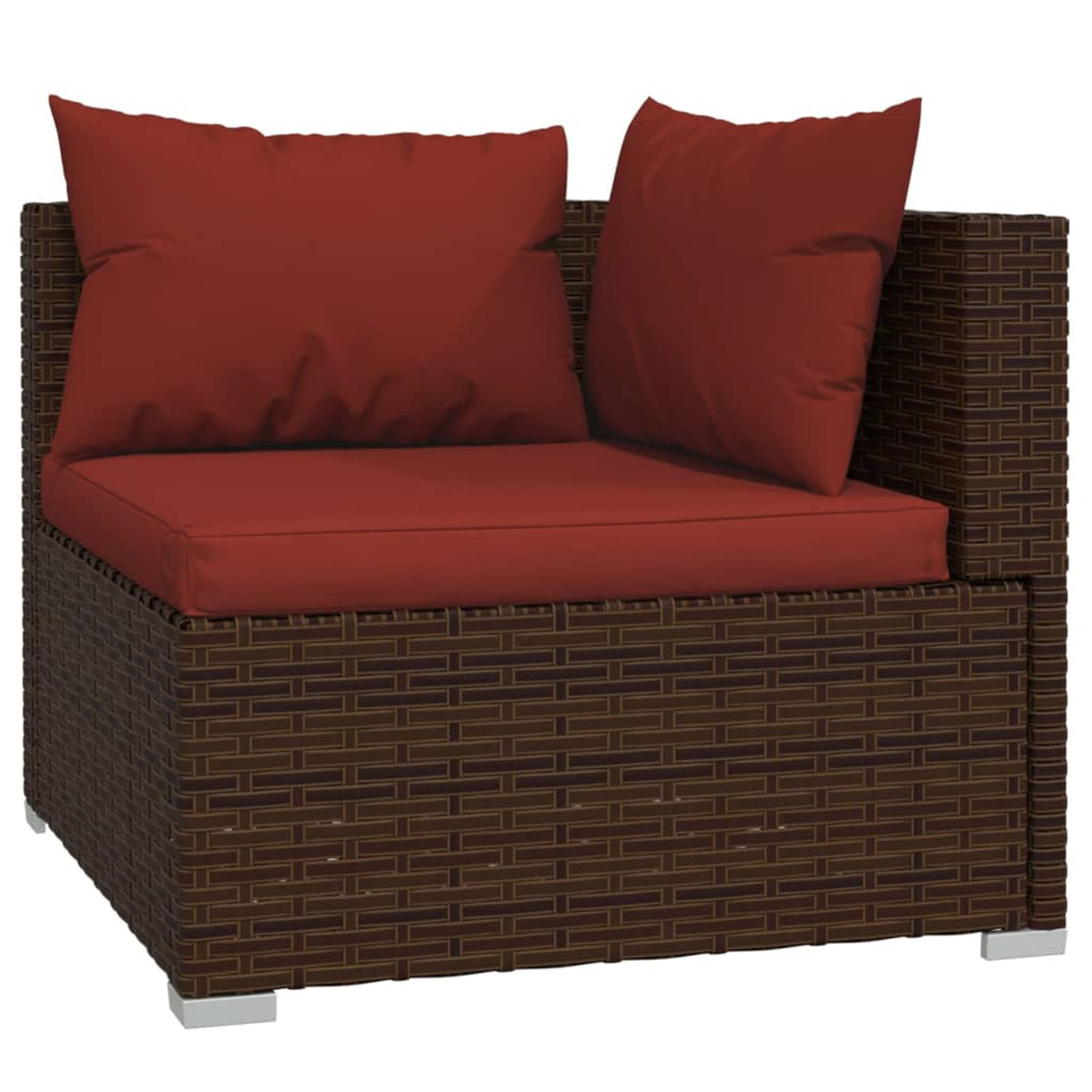 6 Piece Poly Rattan Brown Outdoor Sectional Sofa Set with Red Cushions P8168