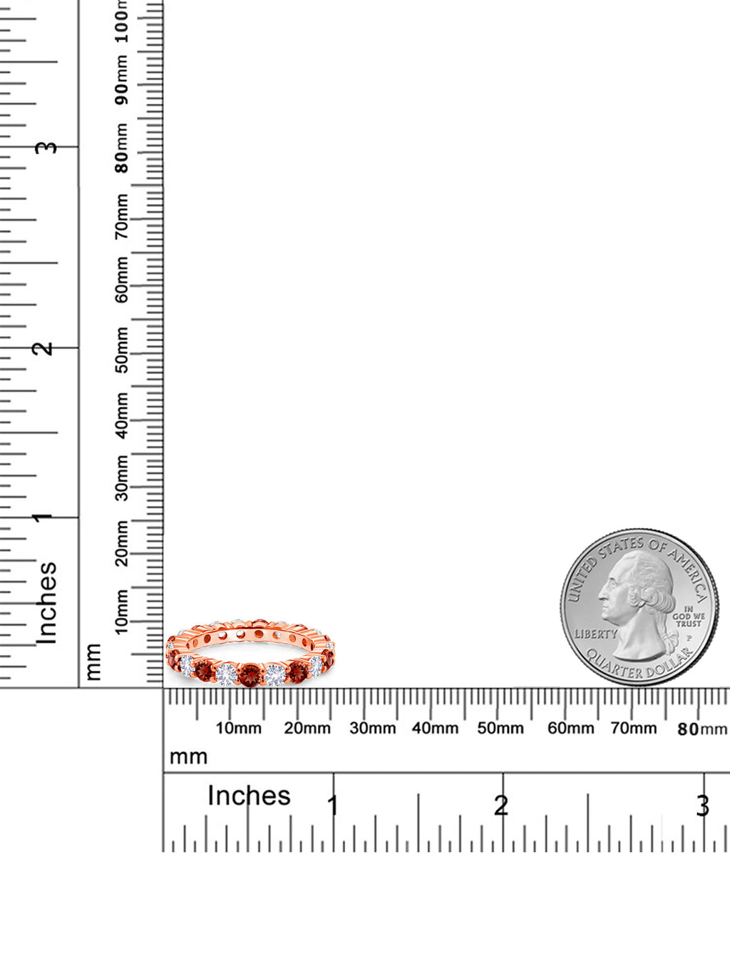 18K Rose Gold Plated Silver Round Red Garnet and White Created Sapphire Eternity Band Ring (1.50 Cttw) Y46841