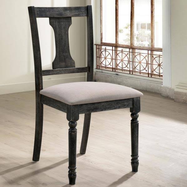 Weathered Gray Fabric Fiddle Back Side Chair (Set of 2) Q938