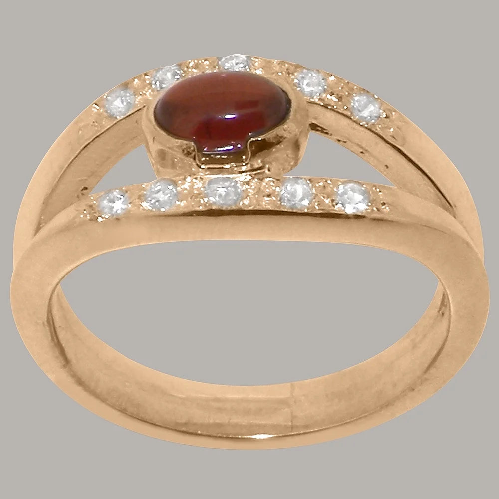 9k Rose Gold Natural Garnet & Diamond Womens Band Ring E25953