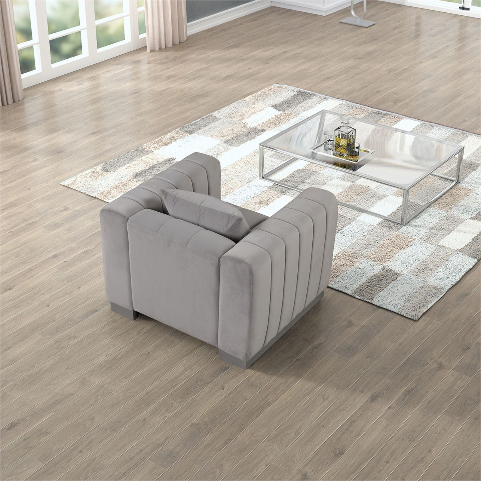 Light Gray Velvet Fabric Sofa and Chair Set K62609
