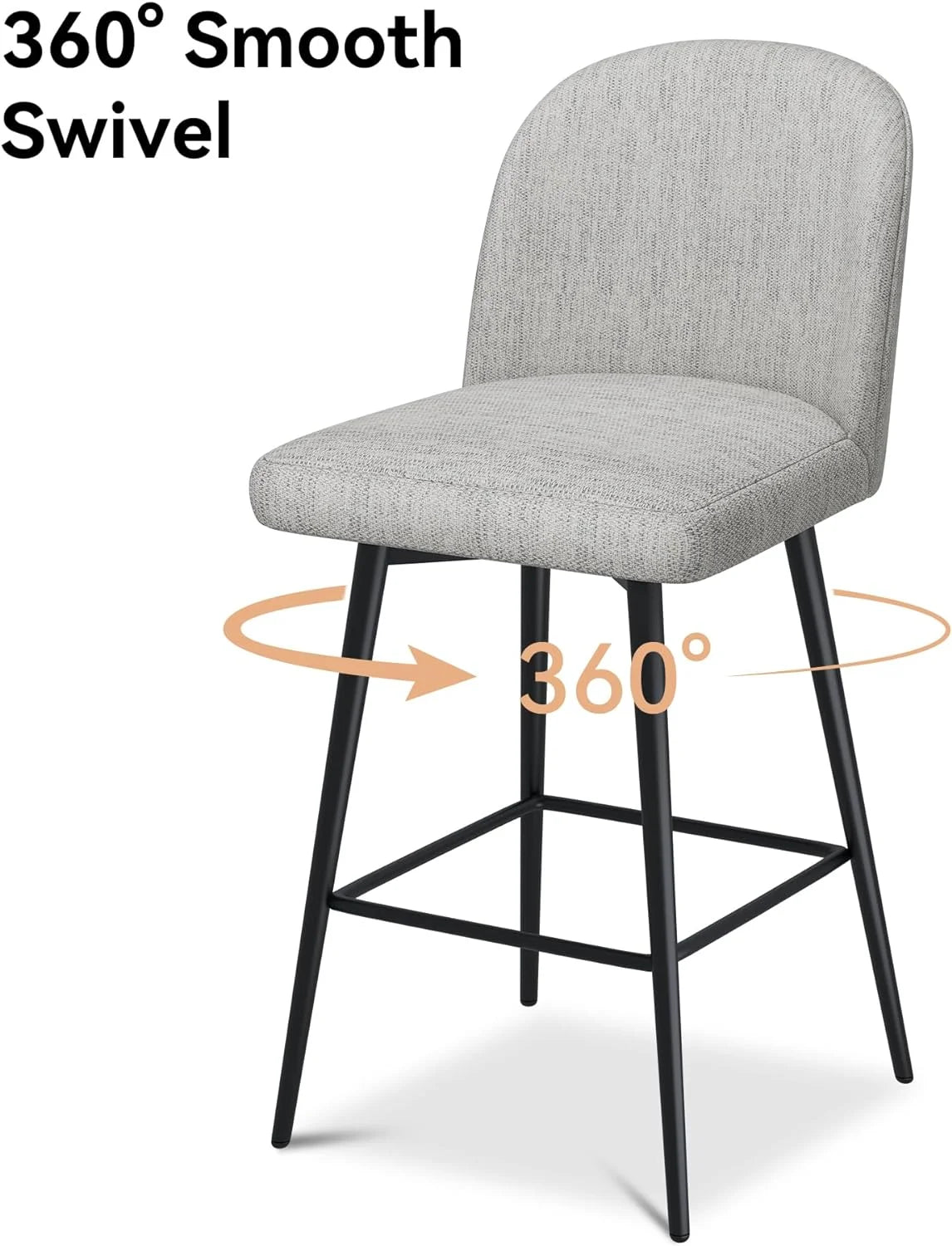 26 Inch Upholstered Bar Stools Set of 2 with Metal Legs C446