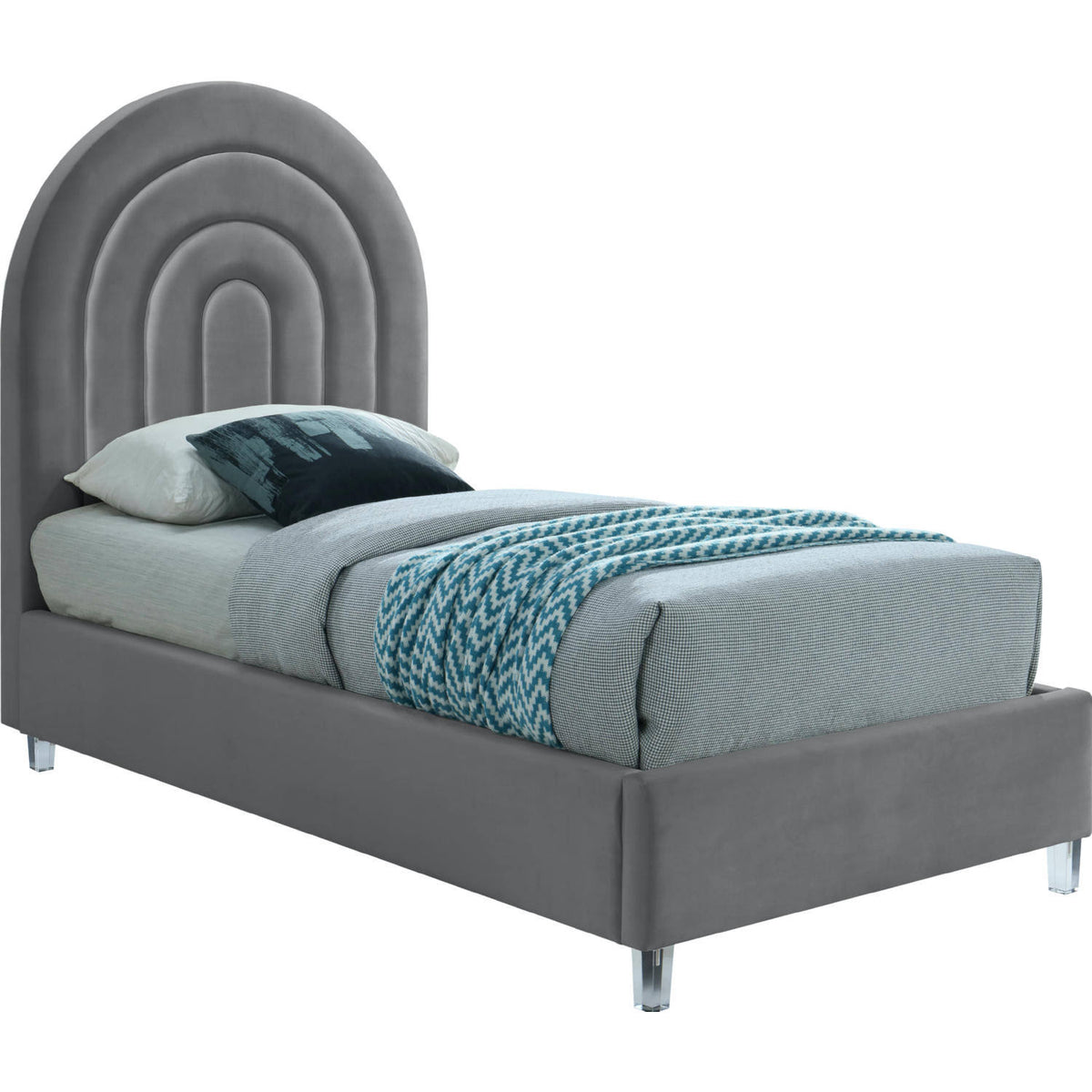 Rainbow Grey Velvet Twin Bed G5190
