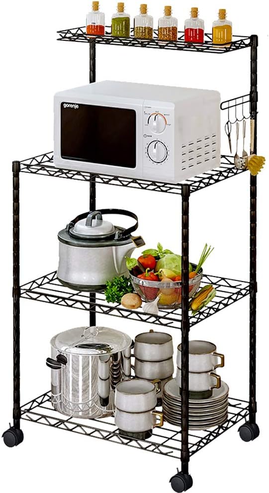 4-Tier Kitchen Baker’s Rack with Wire Mesh Shelves (Black) Q15587