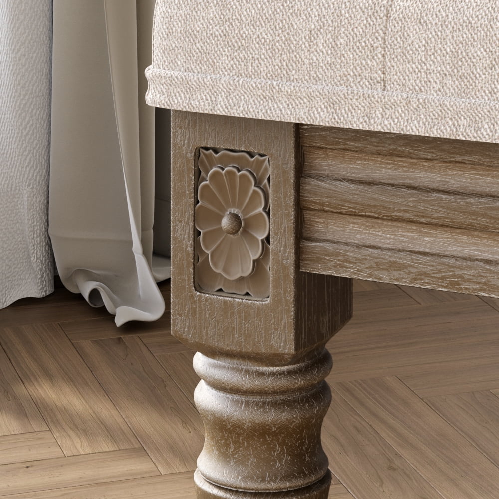 Upholstered Button Tufted Cushion Bench with Carved Wooden Legs B299