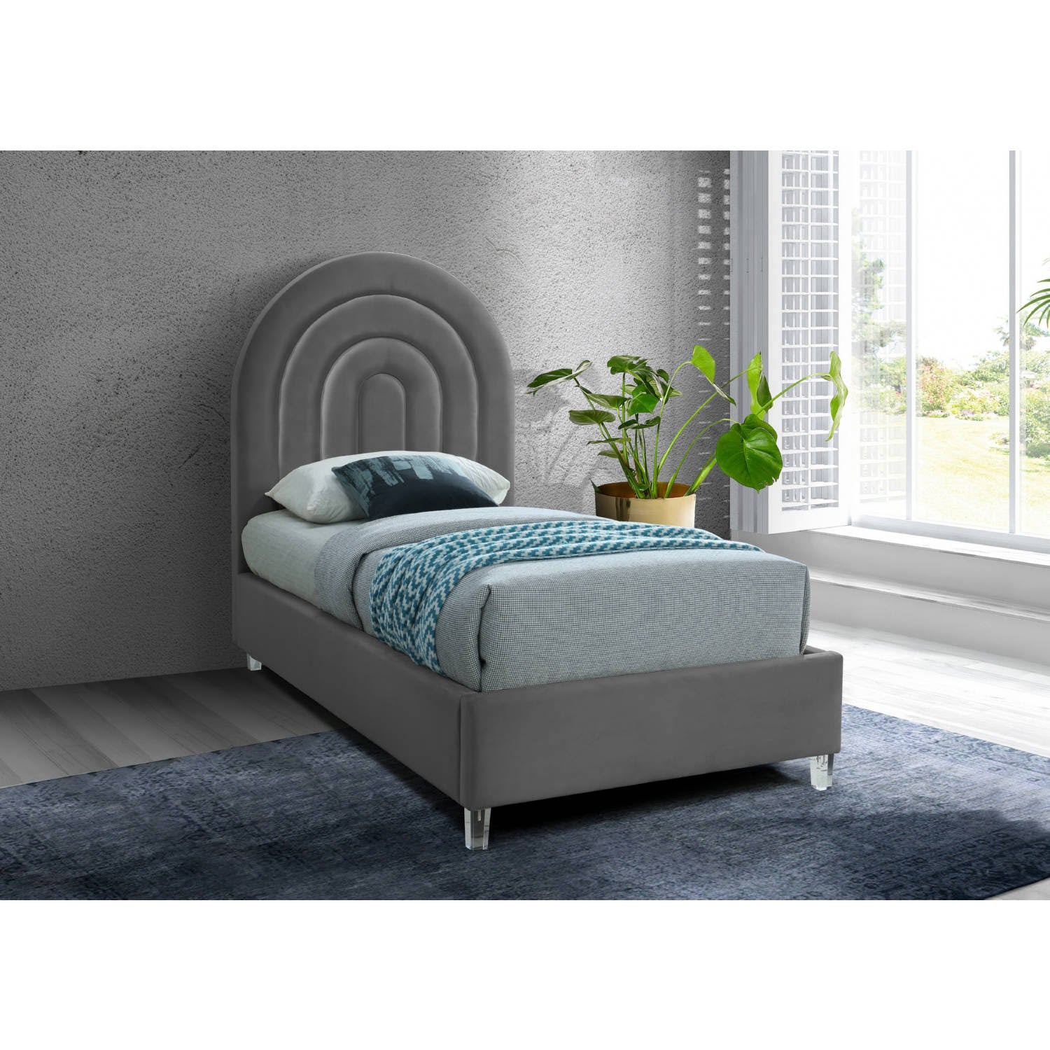 Rainbow Grey Velvet Twin Bed G5190
