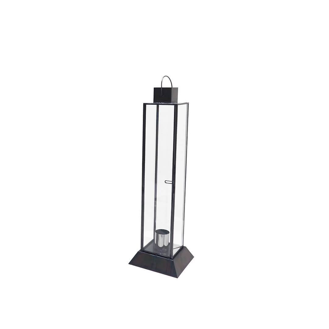 Black Glass Taper Candle Lantern Set M123477