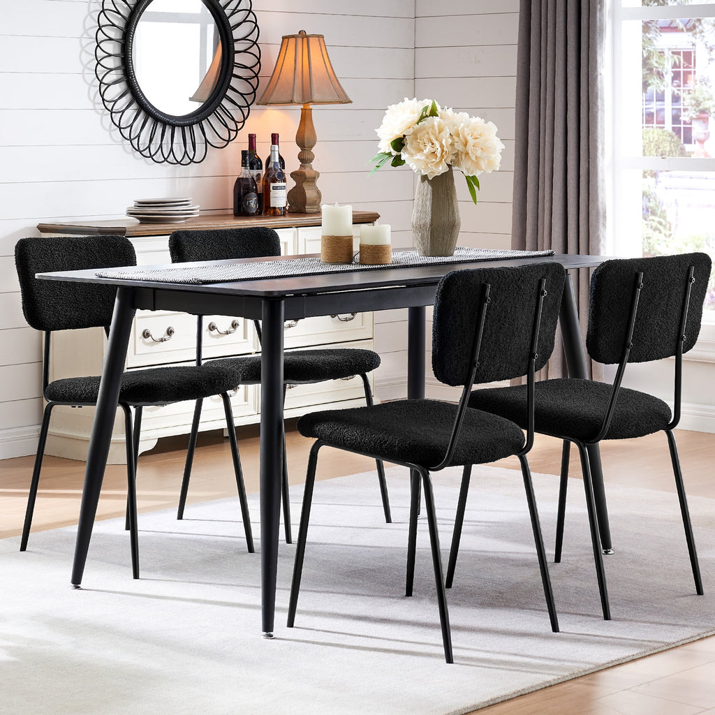 Black Boucle Dining Chairs Set of 4 with Metal Legs J9061