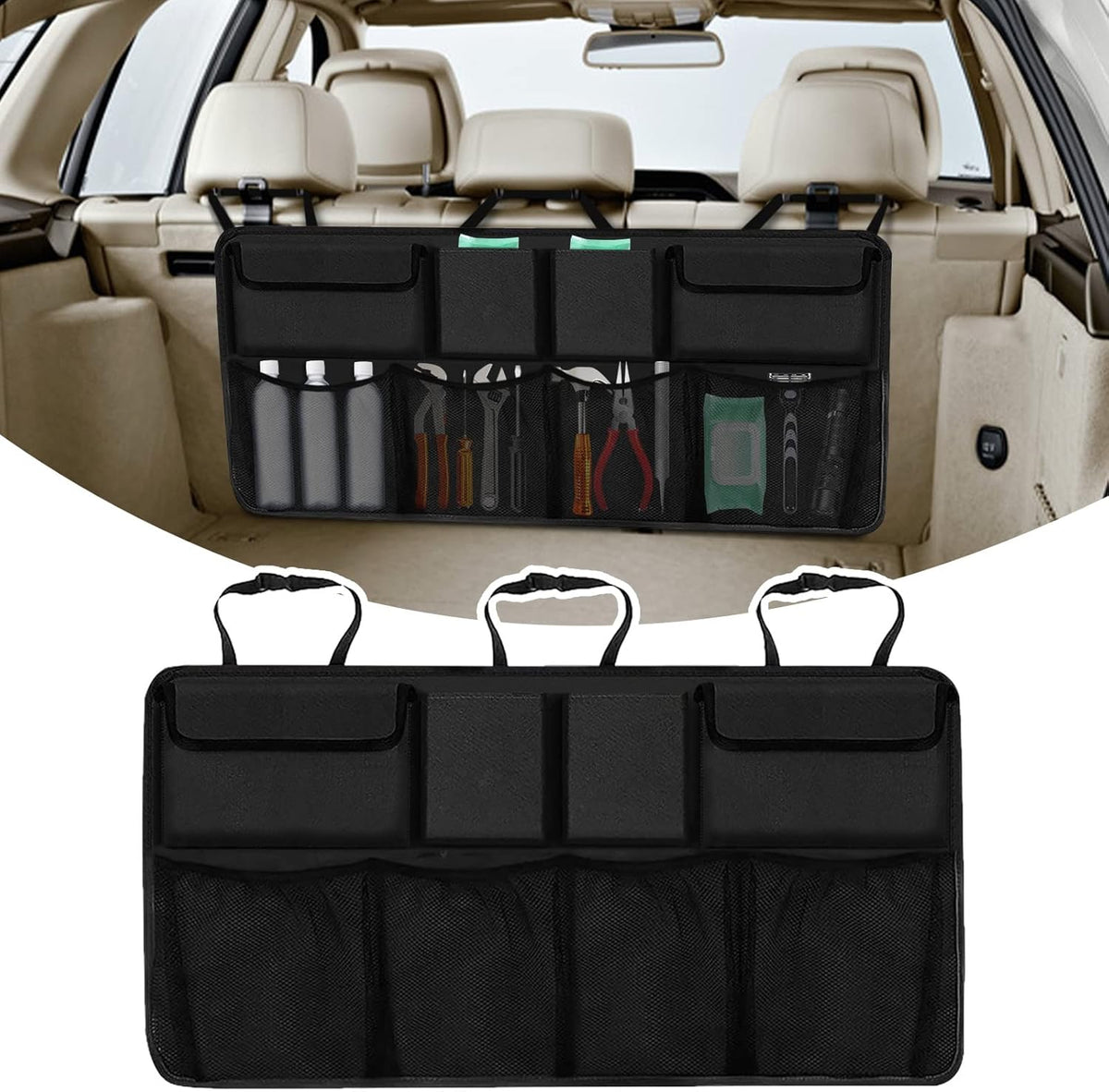 Collapsible Multi-Compartment Car Storage Organizer (Black) Pack of 2 B14600