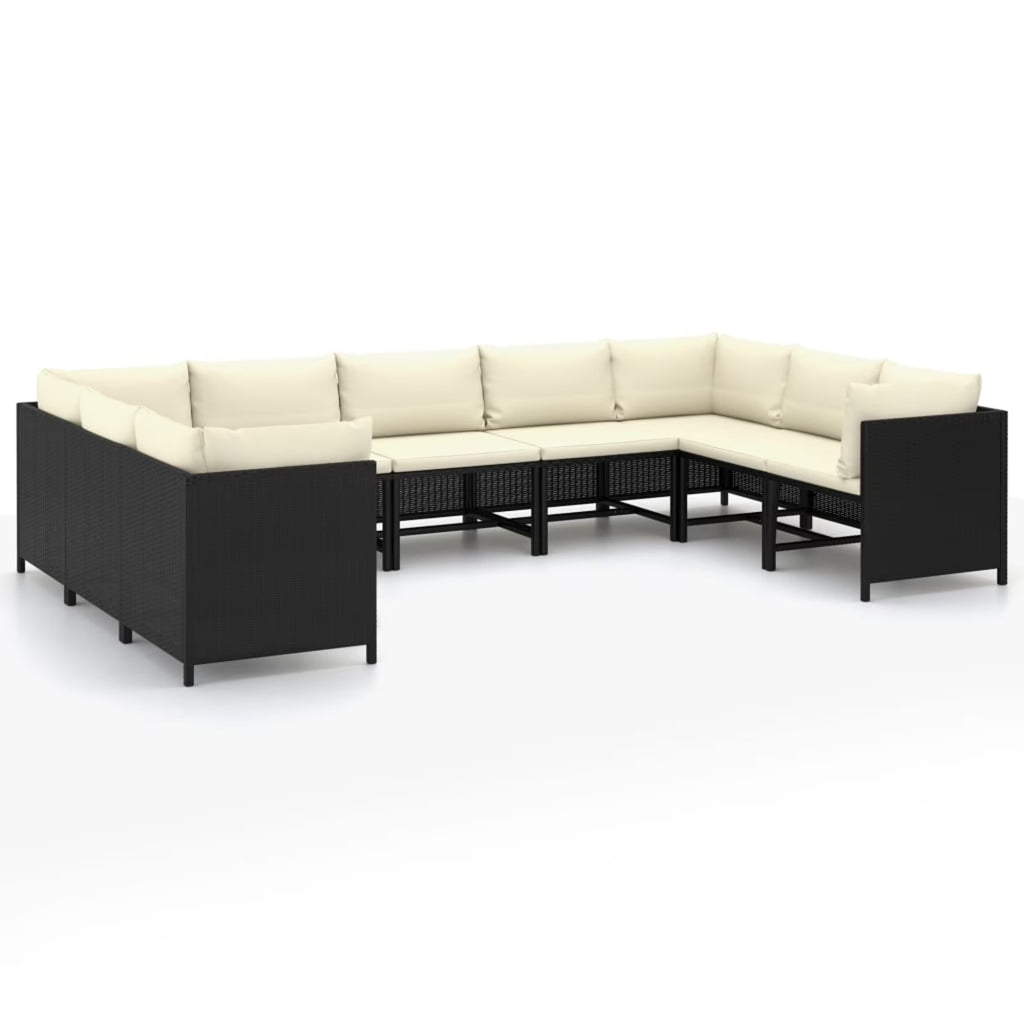 9 Piece Outdoor Sectional Sofa Set with Cream White Cushions I427193